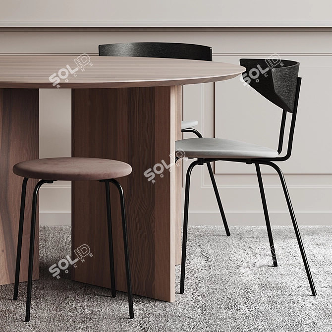 Elegant Oak Table & Chair Set 3D model image 3