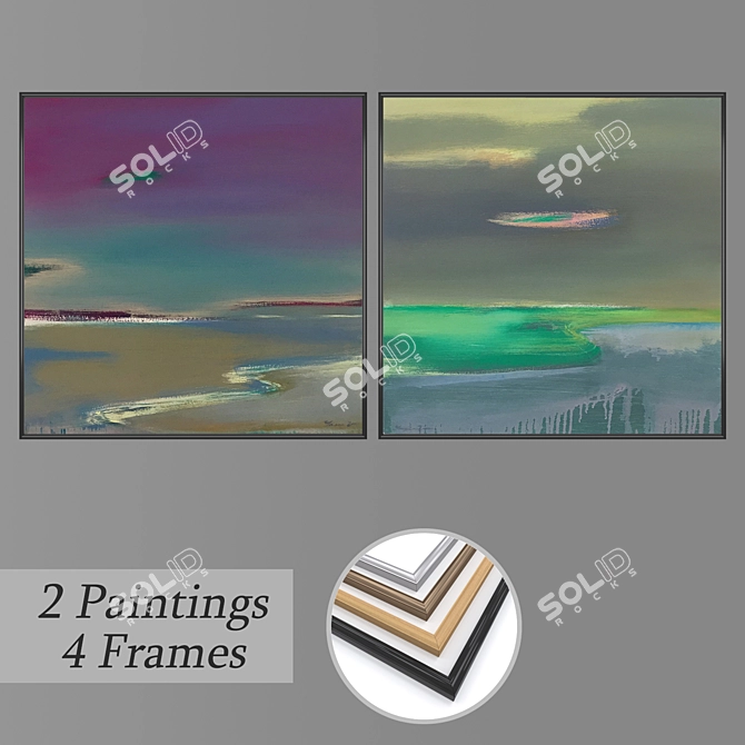 Gallery Art Set: 2 Paintings & 4 Frames 3D model image 1