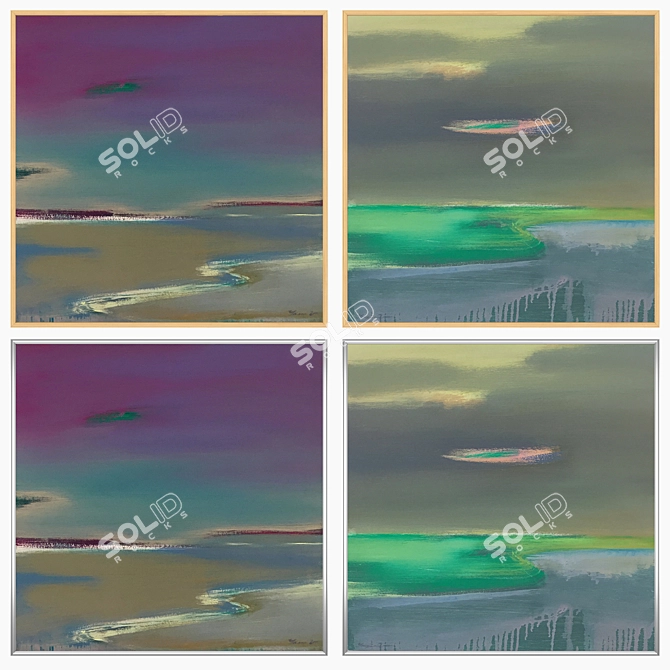 Gallery Art Set: 2 Paintings & 4 Frames 3D model image 3