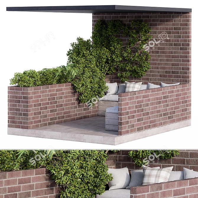 Brick and Wood Rooftop Furniture 3D model image 1