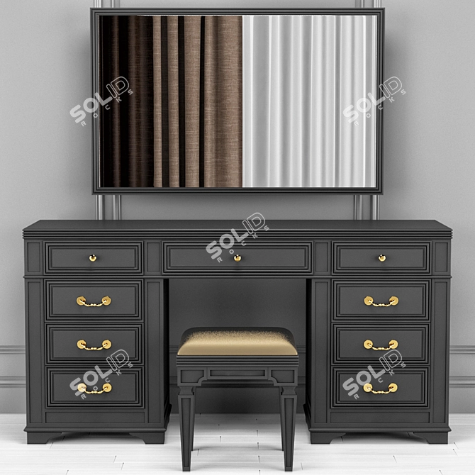 Elegant Clio Dressing Table with Mirror 3D model image 2