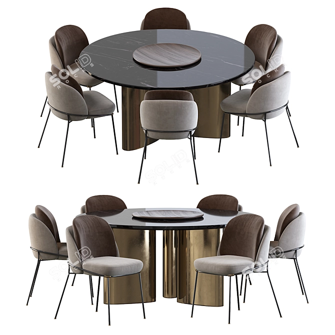 Sea Foam Dining Set: Modern Baron Chair & Round Table 3D model image 1