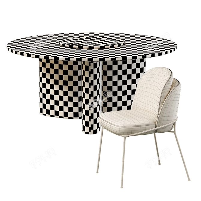 Sea Foam Dining Set: Modern Baron Chair & Round Table 3D model image 4