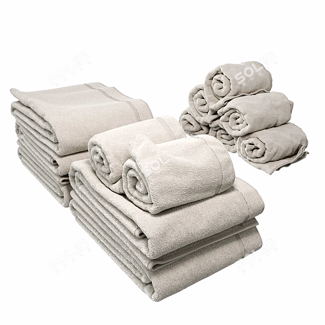 Modern Towel Set with Sleek Holder 3D model image 2