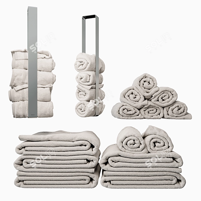 Modern Towel Set with Sleek Holder 3D model image 5