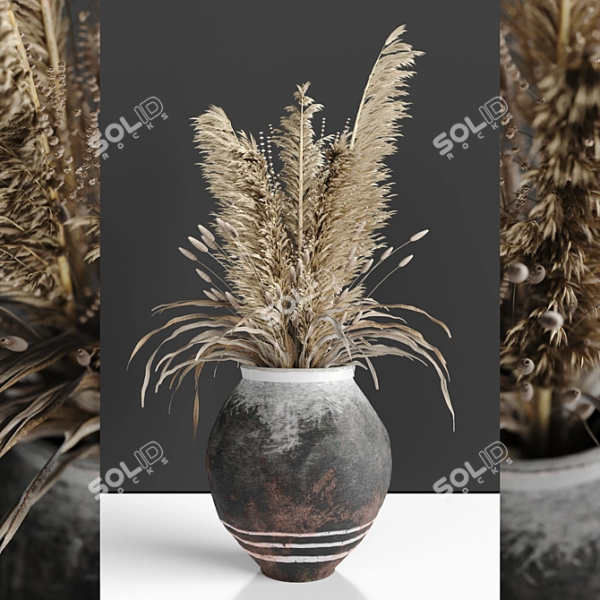 Vintage Vase with Dry Plants 3D model image 1