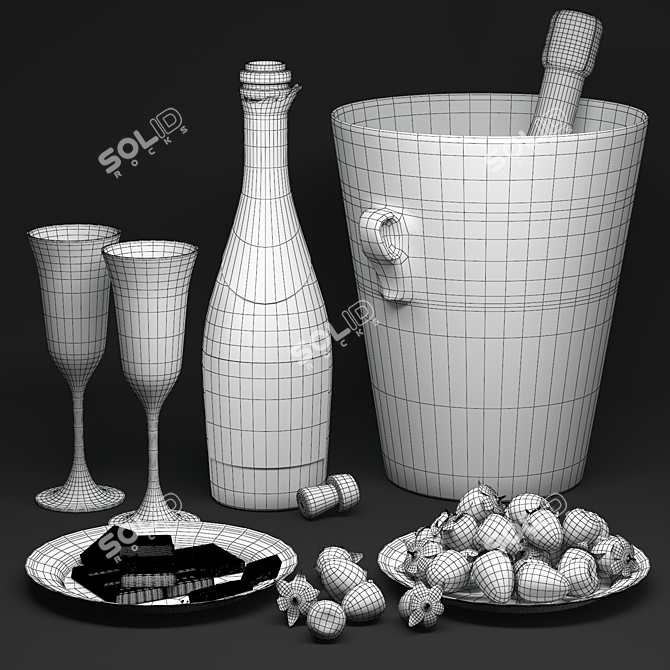 Sparkling Delight: Champagne & Strawberries 3D model image 2