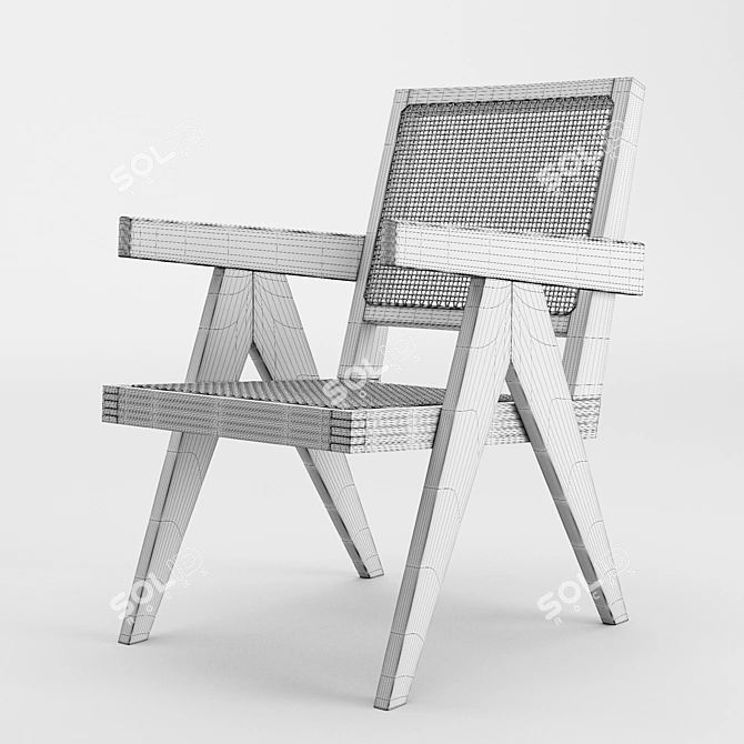 Vintage Pierre Jeanneret Armchair 3D model image 3