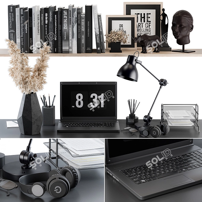 Stylish Black Office Decor Set 3D model image 1