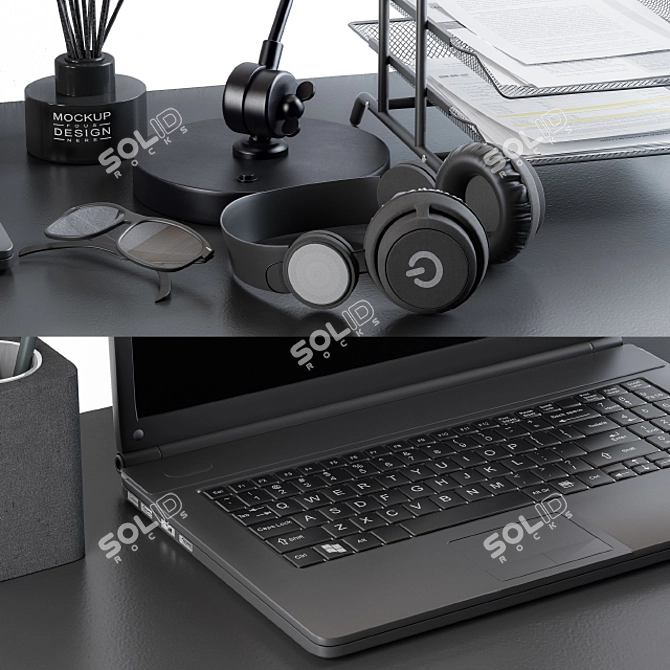 Stylish Black Office Decor Set 3D model image 3