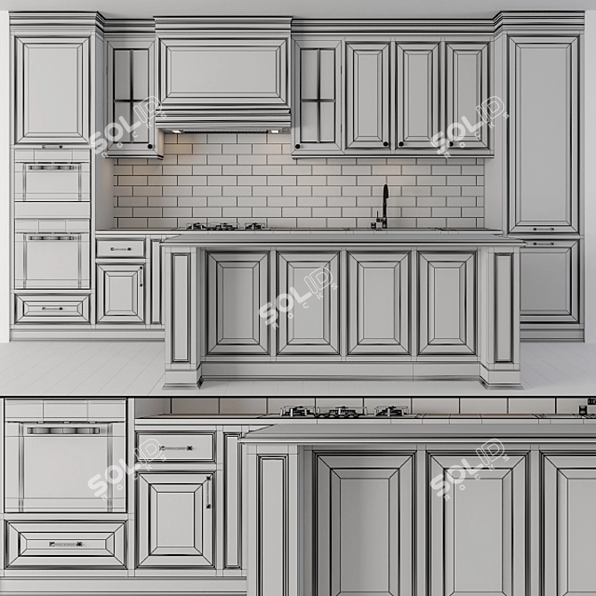 NeoClassic Cream Kitchen Set 3D model image 5