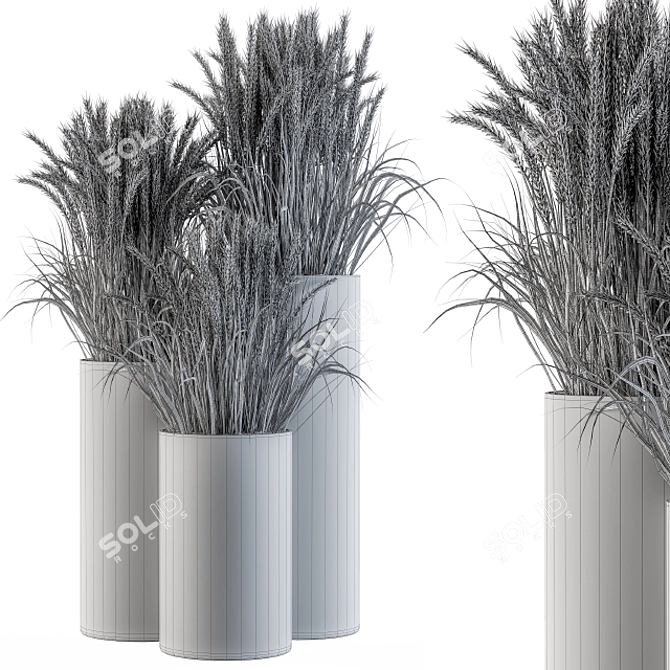 Concrete Round Pot with Wheat & Wild Grass 3D model image 5