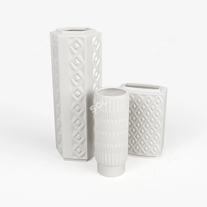 Minimalist White Vase Trio 3D model image 1