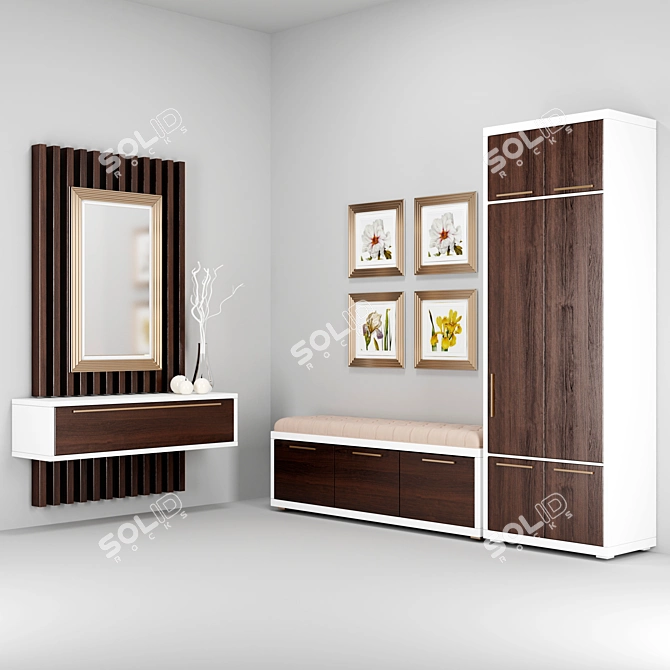 Custom-made Hallway Set: Wardrobe with Shoe Cabinet + Mirror 3D model image 1