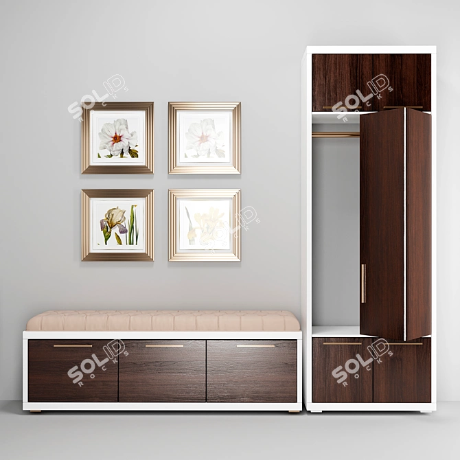 Custom-made Hallway Set: Wardrobe with Shoe Cabinet + Mirror 3D model image 2