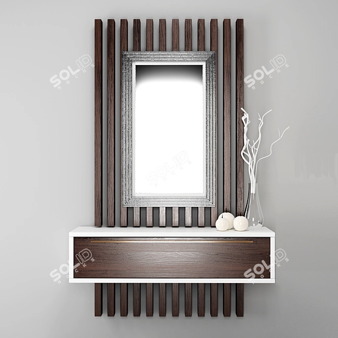 Custom-made Hallway Set: Wardrobe with Shoe Cabinet + Mirror 3D model image 3