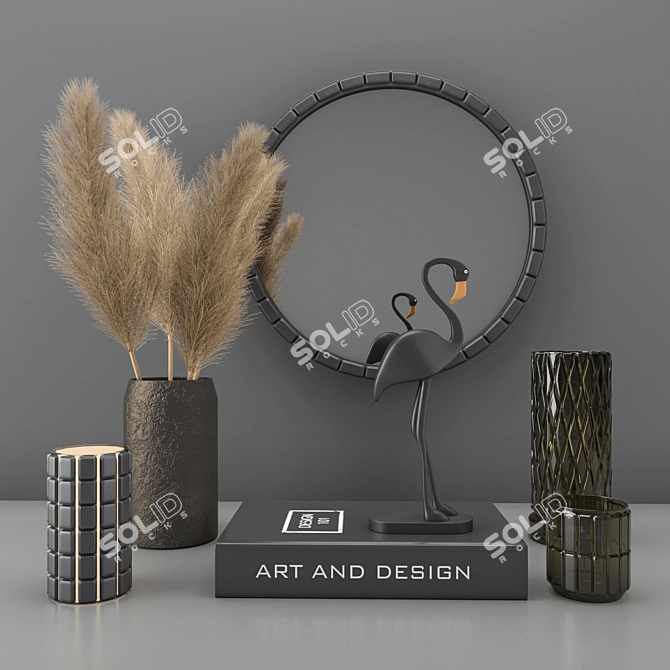 Modern Decorative Set with Dry Plant 3D model image 1