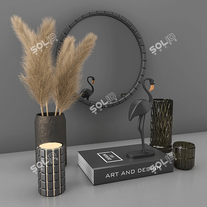 Modern Decorative Set with Dry Plant 3D model image 2