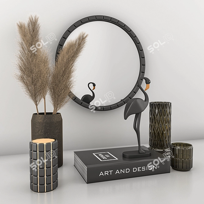 Modern Decorative Set with Dry Plant 3D model image 5