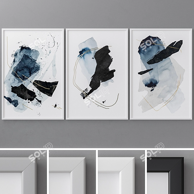 Modern Abstract Triptych Photo Frames 3D model image 1