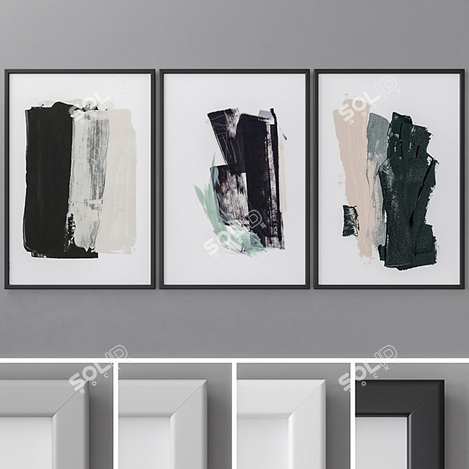 Modern Abstract Triptych Photo Frames 3D model image 1