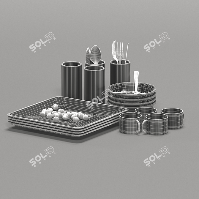 Natural Wood Kitchen Utensils 3D model image 2