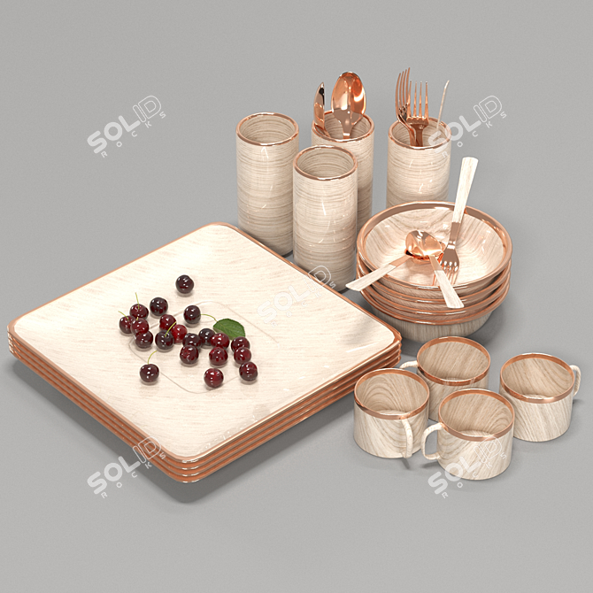 Natural Wood Kitchen Utensils 3D model image 3