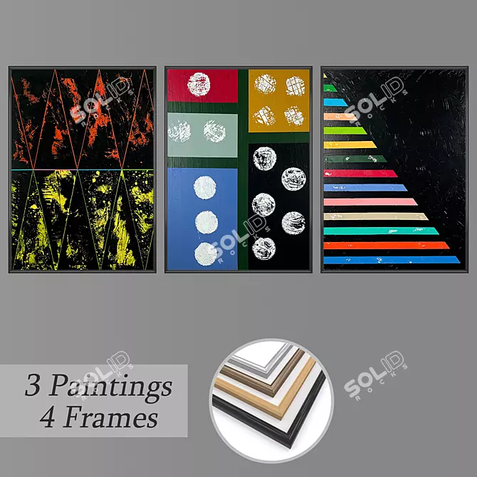 Elegant Framed Wall Paintings 3D model image 1