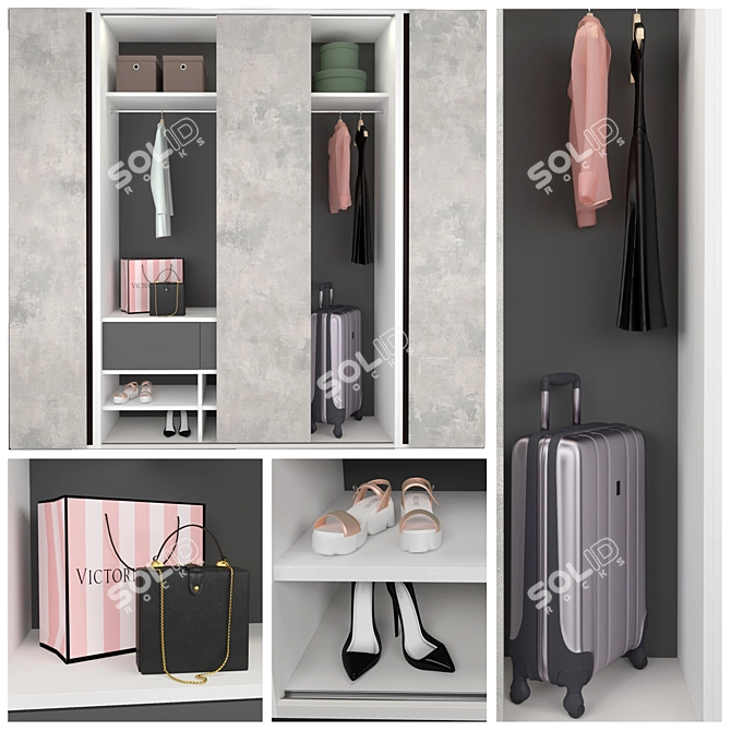 Custom Modular Wardrobe - Stylish Design and Spacious Storage 3D model image 3