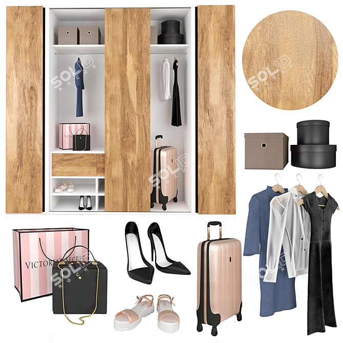 Custom Modular Wardrobe - Stylish Design and Spacious Storage 3D model image 6