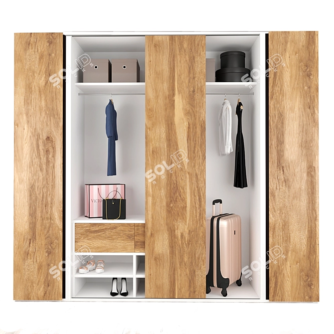 Custom Modular Wardrobe - Stylish Design and Spacious Storage 3D model image 7