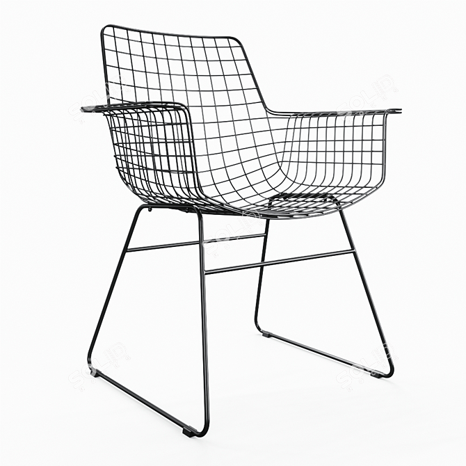 Sleek Wire Armchair: Black & Brass 3D model image 1