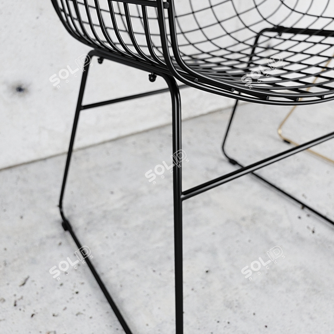 Sleek Wire Armchair: Black & Brass 3D model image 4