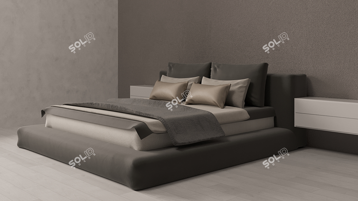 Modern Queen Size Bed 3D model image 1