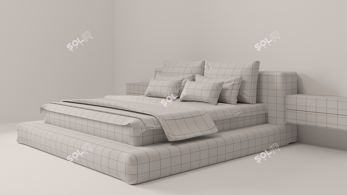 Modern Queen Size Bed 3D model image 4