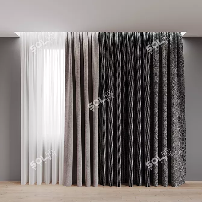 Title: Colorful Curtain and Tulle Set 3D model image 1