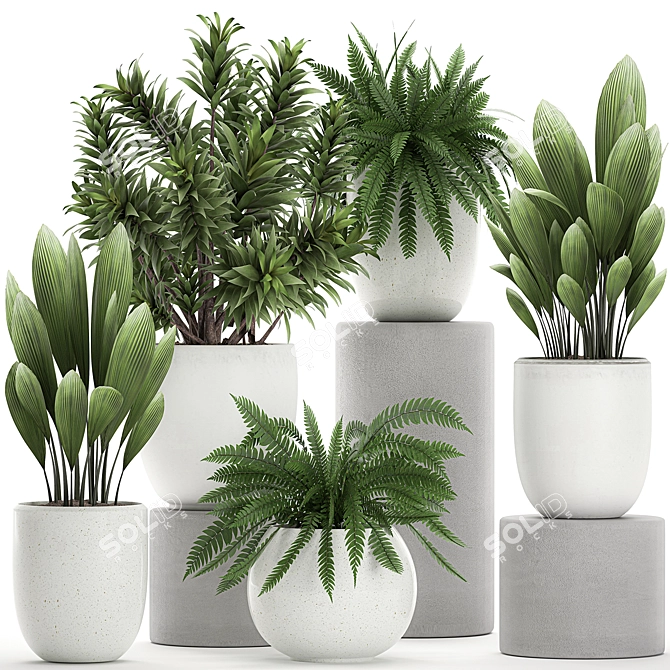 Exotic Greenery Set in White Vase 3D model image 1