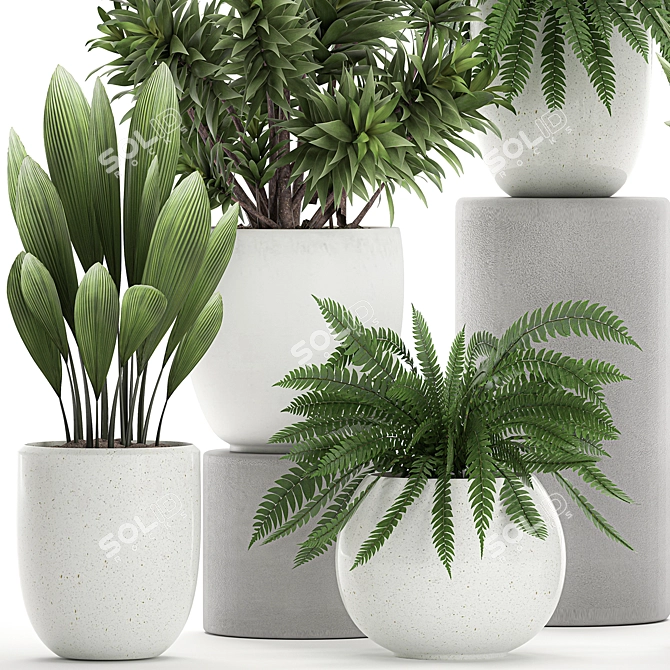 Exotic Greenery Set in White Vase 3D model image 3