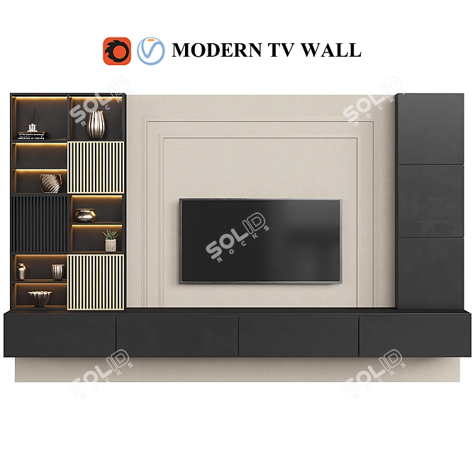 Sleek Modern TV Wall Unit 3D model image 1