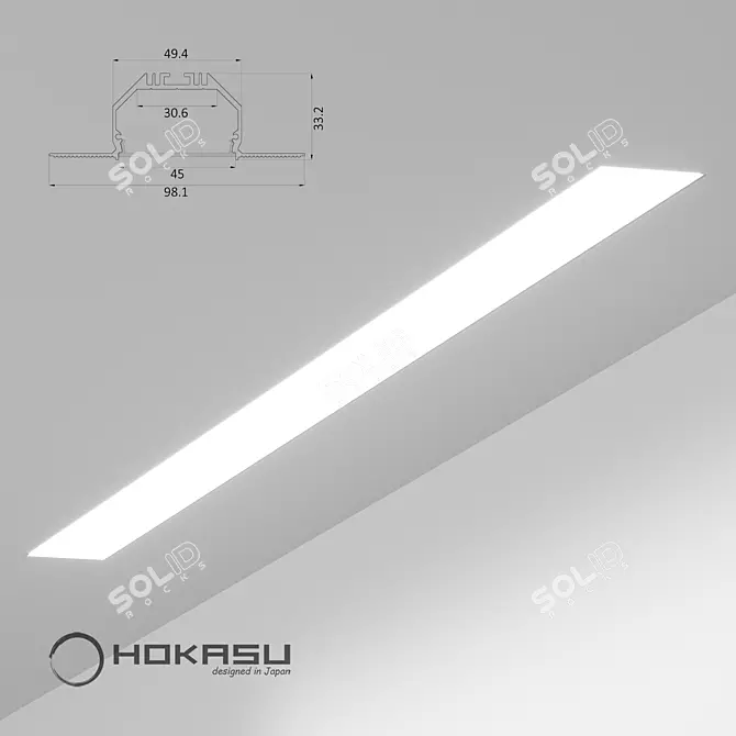 Sleek Edgeless Linear Luminaire - HOKASU 49/32 3D model image 1