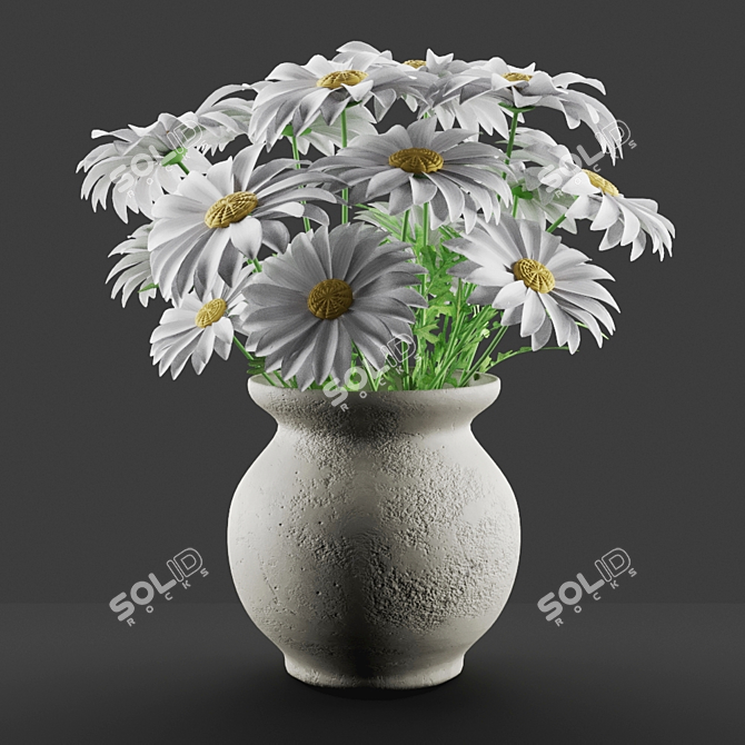 Delicate Daisy Vase Bouquet 3D model image 4