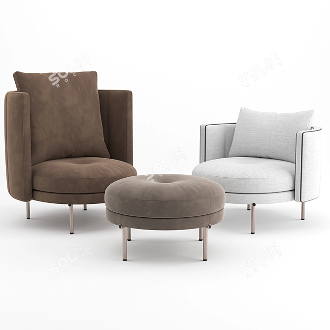 Torii Armchairs & Footstool Set 3D model image 1