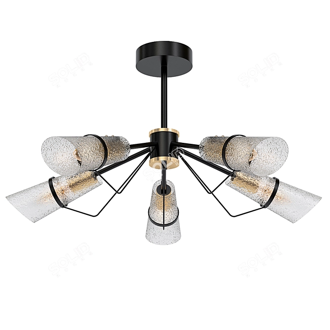 Wave Glass Chandelier | Brown Metal Frame | Transparent Shades 3D model image 1