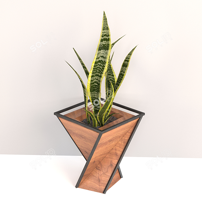 Modern Metal Wood Triangular Vase 3D model image 1