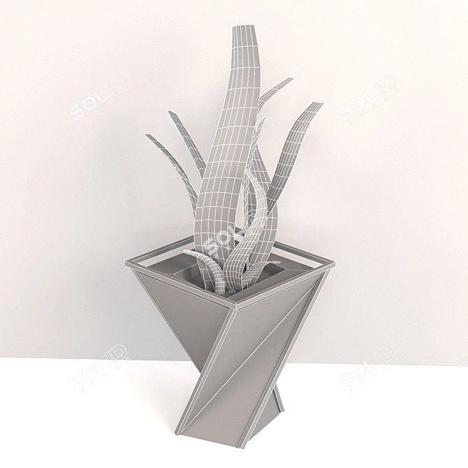 Modern Metal Wood Triangular Vase 3D model image 3