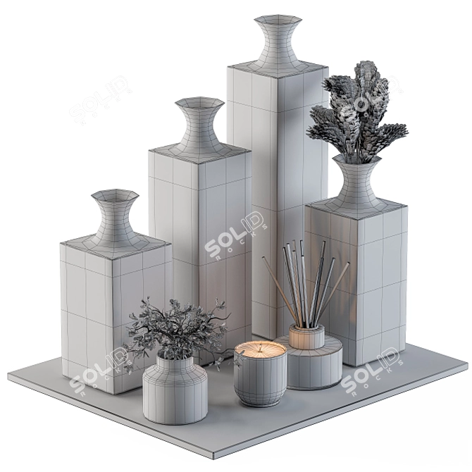 Rustic Wood Vases with Dried Plants 3D model image 5