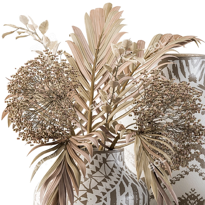 Artistic Hand-Drawn Vases & Dried Florals 3D model image 2