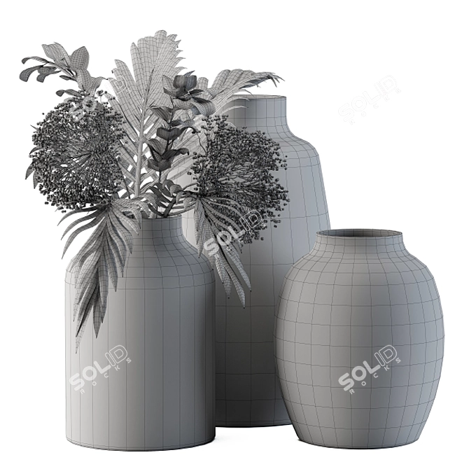 Artistic Hand-Drawn Vases & Dried Florals 3D model image 3