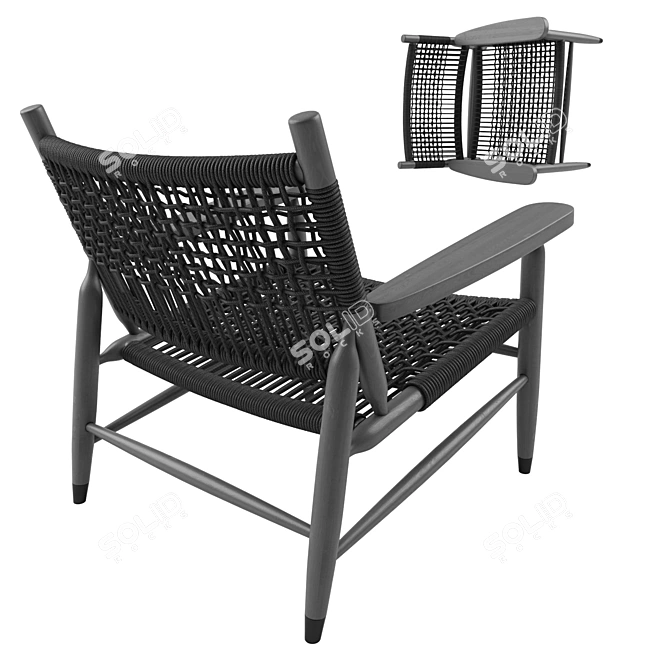 Tessa Outdoor: Elegant Wood and Woven Cord Armchair 3D model image 3