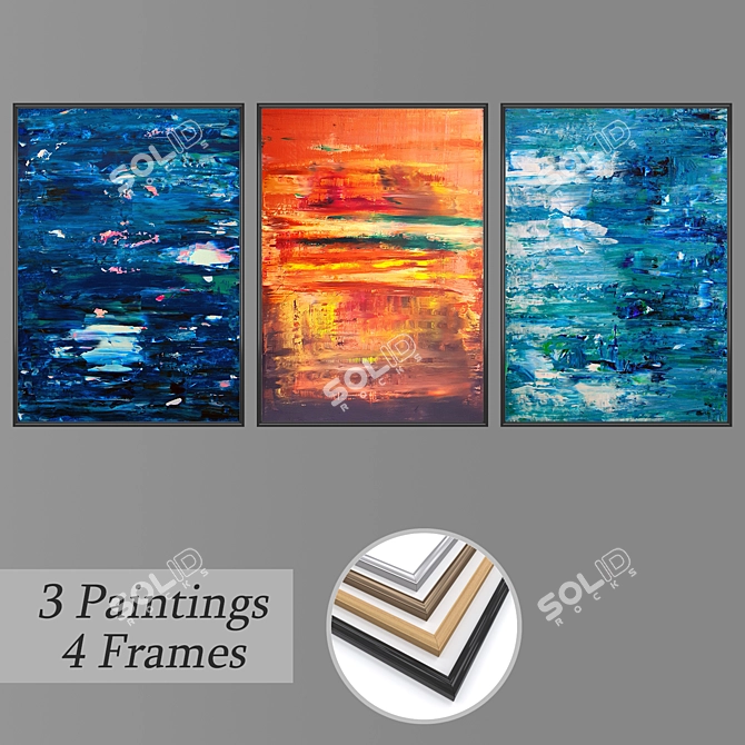 Modern Wall Art Set with Varied Frames 3D model image 1